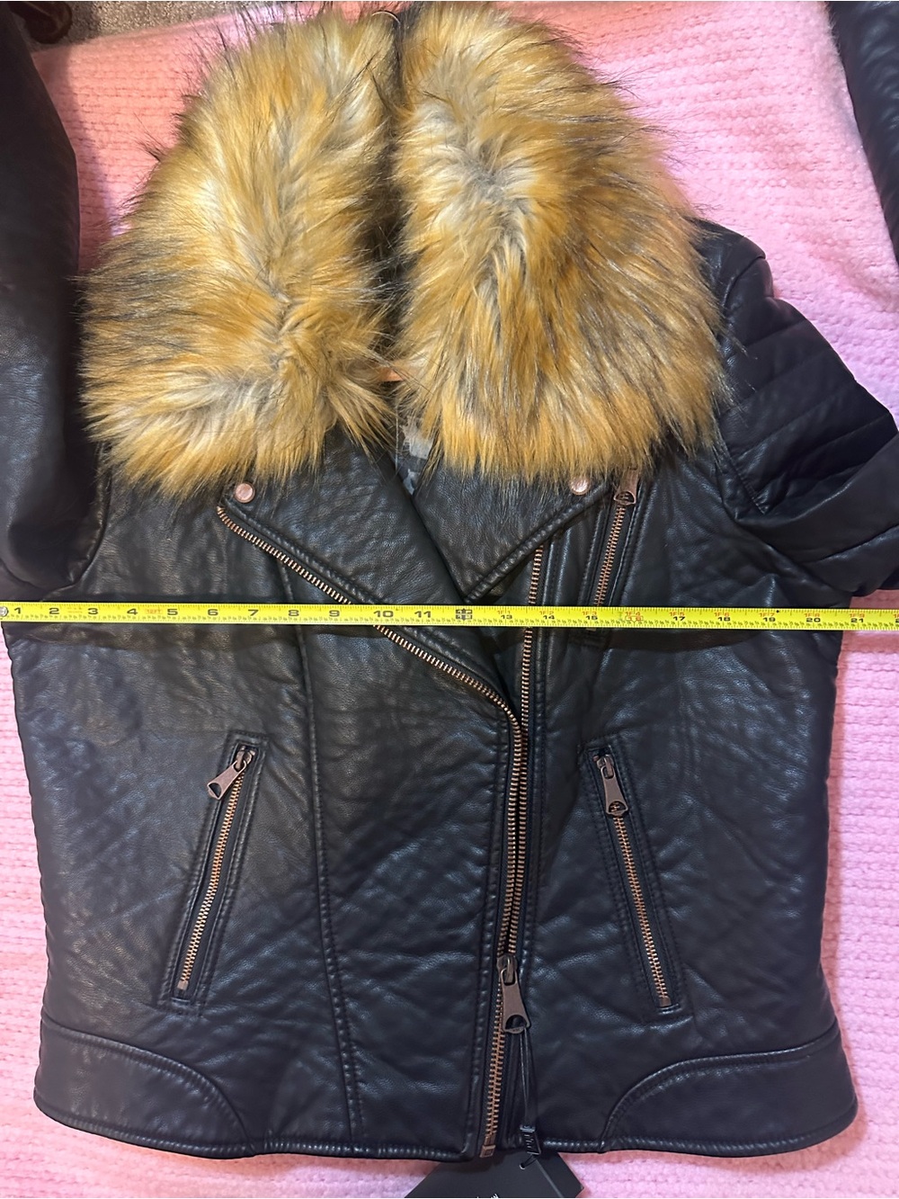 NWT Marc New York Faux Leather Black moto Jacket with fur size xl - Picture 10 of 14